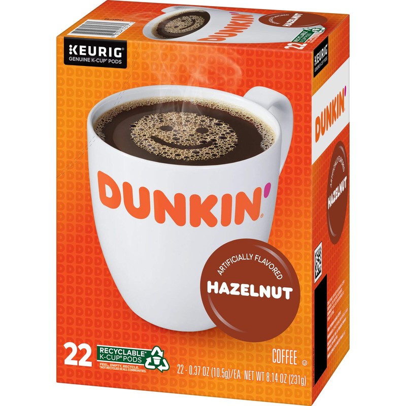 Dunkin' Hazelnut Flavored Coffee, 88 K Cups for Keurig Coffee