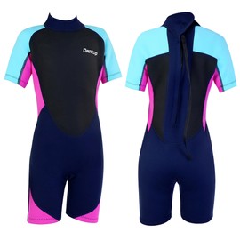 Yueta Kids Wetsuit Shorty, 2.5mm Neoprene, Junior Wetsuit Shortie Teenager Girls, Back Zipper for Swimming Diving Water Sports