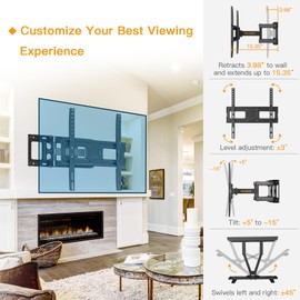 Perlegear TV Wall Mount Bracket Full Motion for 26-65 Inch LED, LCD, OLED Flat Curved TVs, TV Mount with Dual Swivel Articulating Arms Extension Tilt, Max VESA 400x400mm Fits 12/16" Wood Stud