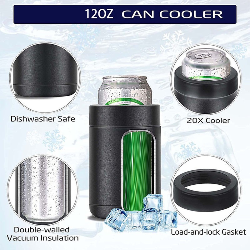 Stainless Steel Beer Can Double Walled Black Simple Insulated Cola