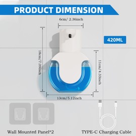 Automatic Soap Dispenser,15oz/420ml Touchless Foaming Soap dispensers,USB Rechargeable Hand Soap Dispenser for Bathroom Kitchen,4-Level Adjustable,Wall Mounted,Hands-Free, Easy for Toddlers