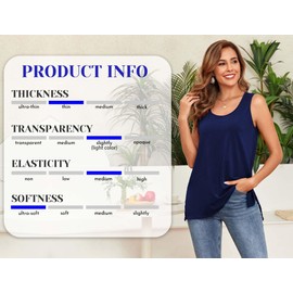 TAIPOVE Womens Sleeveless Summer Tops Navy Blue Pima Cotton Tank Shirt Loose Fit Ladies Scoop Neck Flowy Tunic Layering Undershirts Medium