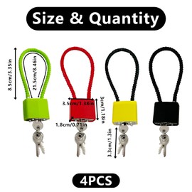 KATIMI Pack of 4 Wire Suitcase Lock for Air Travel, 4 Colours, Theft Cable Lock with 3 Keys, Adjustable Padlock, Long Shackle, Wire Rope Lock for Filing Cabinets, Safe