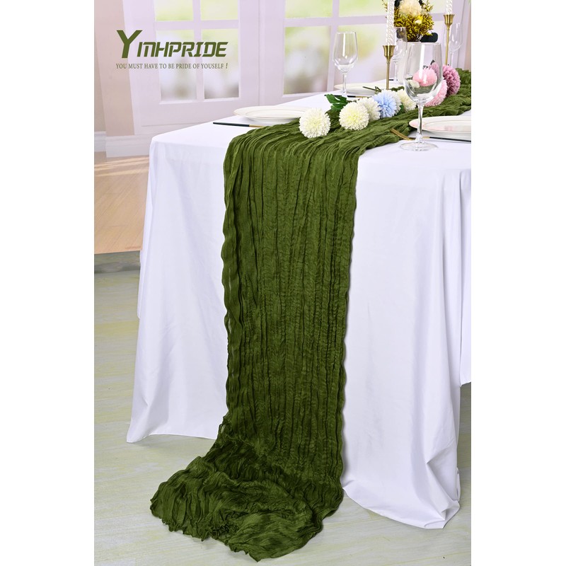 Pack of 2 Cheesecloth Table Runner, Olive Green, 90 x