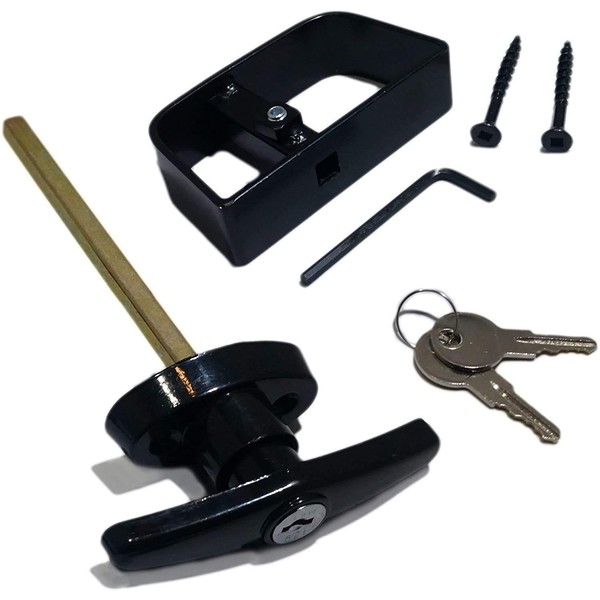 Shed Door T-Handle Lock Kit - Longer 5-1/2" Stem - Includes 2 Keys, 2 Screws, Allen Wrench, 5-1/2" Stem, Shed Lock, Barn Door Lock, Playhouse Lock & Chicken Coop Lock (Black)