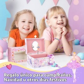 Joyero musical para niñas con set de joyería de unicornio, caja de música para joyería de niños con bailarina giratoria, regalos de cumpleaños para ni