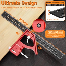 Preciva Combination Square with Pencil, 12Inch/300mm Engineers Speed Squares 45/90 Degrees with Bubble Level, Aluminum Alloy Carpentry Tools, Adjustable Woodworking Ruler for Carpenter/Woodworker