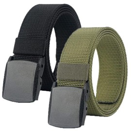 Luoqun88 Work Belts for Men Pack of 2,Belts for Men,Adjustable Nylon Fabric Belt,No Metal Buckle, Fast Pass Through the Airport Security,Breathable Outdoor Web Belts with Plastic Buckle-Black&Green