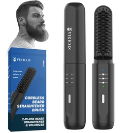 VIKICON Beard Straightening Heat Brush for Men: Cordless Beard and Hair Strai...
