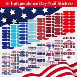 SILPECWEE Independence Day Nail Wraps 4th of July Nail Polish Strips Self Adhesive Gel Nail Strips American Flag Sticker Nails for Women Nail Art Accessories with 1pc Nail File (16 Sheets)