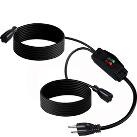 Makevivi 2 Way Extension Cord with On/Off Switch 3 Prong Outdoor Extension Cord Splitter, Heavy Duty Extension Cord with SJTW 14AWG 15A/125V and 18AWG 10A/125V(15 Ft, Black)