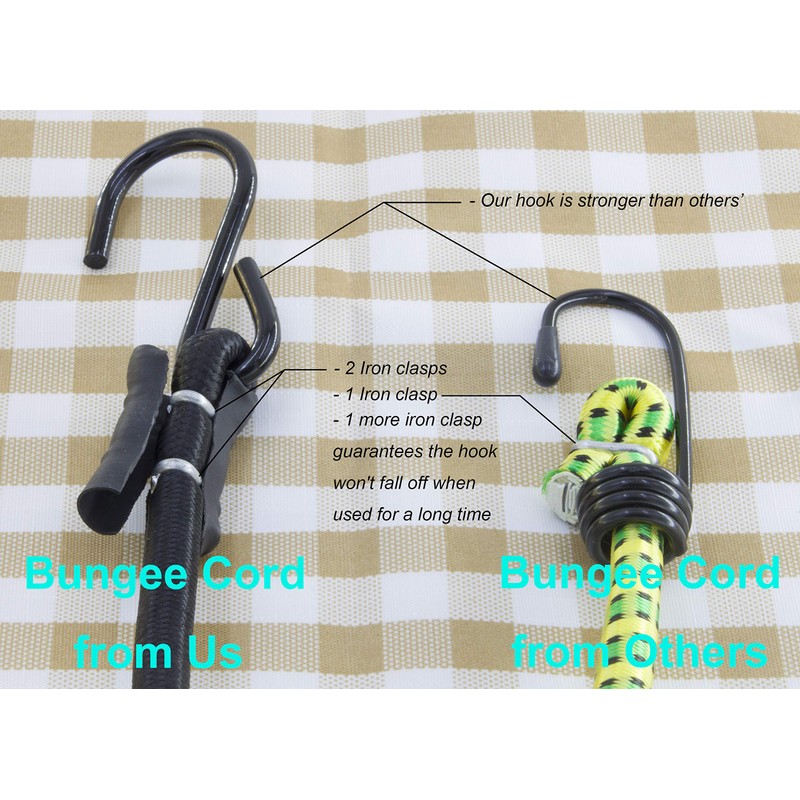 HELIDA Bungee Cords with Hooks, 3/8 Inch Thick Round Bungee