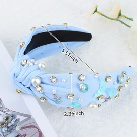 Jaciya Mermaid Blue Headband Wide Knotted Headbands for Women Girls Starfish Head Band Mermaid Birthday Party Decorations