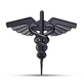 Caduceus Snake Stick Wings Metal Sticker for Car, Snake Decal, Medical Emergency Zinc Alloy Emblem, for Automobile, Motocycle (Double Black)