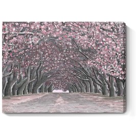 Nicetop Pink Wall Art–Abstract Floral Trees Artwork Canvas Print Romantic Cherry Blossom Nature Forest Path Archway Landscape Picture Decor for Bedroom Girls Room Bathroom, 16x12 Inch