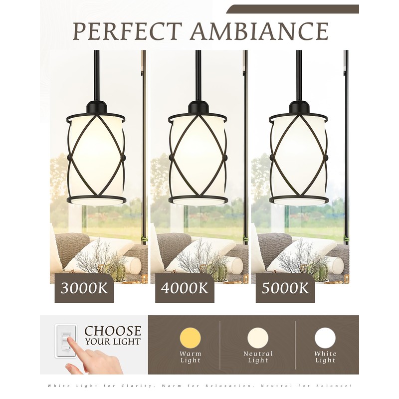 Osimir Glass Pendant Lights Kitchen Island, 2 Pack Modern Black