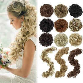 YAMEL Messy Bun Hair Piece Medium Brown Long Scrunchy DIY Wrap Around Touseld Updo Hair Extensions Ponytail Curly Hair Pieces for Women