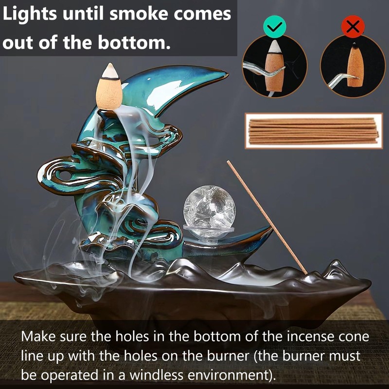 Ayeelamb Waterfall Incense Burners, Waterfall Incense with 60 Backflow Incense