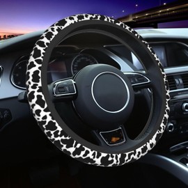 Cow Print Steering Wheel Cover 15 Inch lack and White Cow Print Steering Wheel Cover Anti-Slip Breathable Universal Car Steering Wheel Cover Auto Steering Wheel Protector Car Accessories for Women Men
