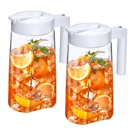 Amazing Abby - Slim Mini - 2-Pack Tritan Pitcher (48 oz), Unbreakable Plastic Water Pitcher with Lid, BPA-Free, Heat-Resistant, Dishwasher-Safe, Great for Both Iced and Hot Drinks, White