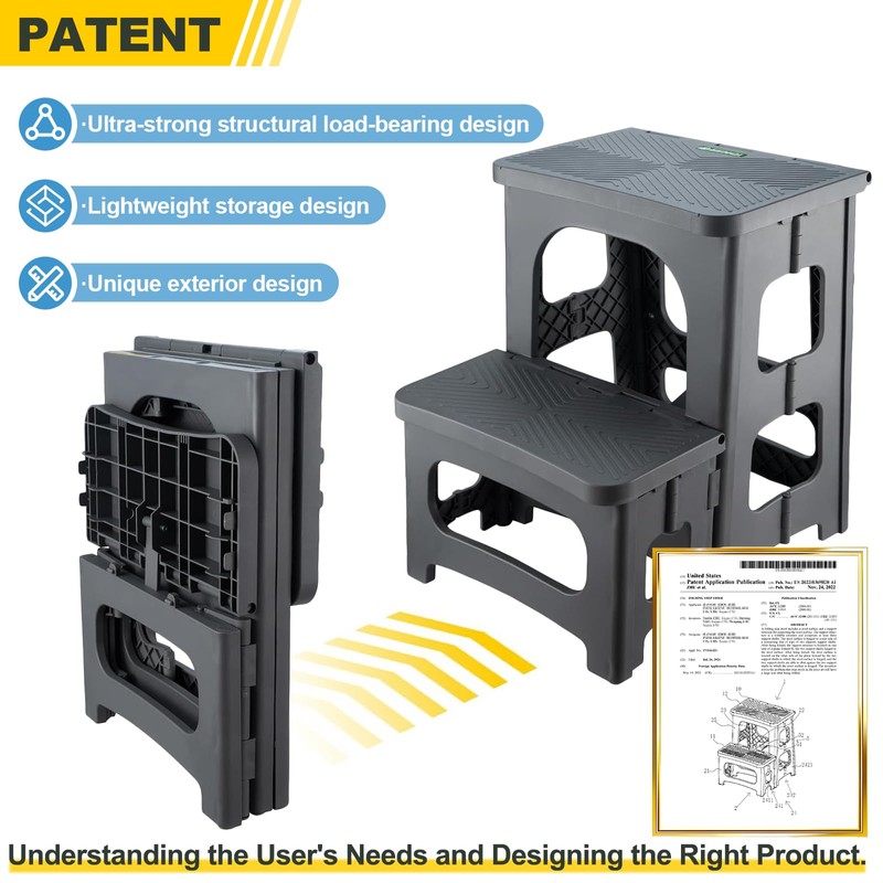 Folding 2-Step Stool for Adults Kids Non-Slip Collapsible Portable Step