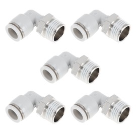 TUCKBOLD Push to Connect Air Fittings 1/2" 90 Degree Air Line Quick Joint Plastic Nickel-plated Copper 1/2"NPT 5 Pcs White Silver Tone