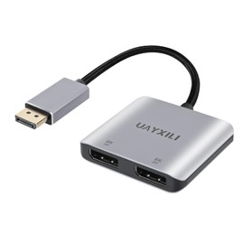 DisplayPort to Dual DP Adapter 8K@60Hz, DP Splitter 1 in 2 Out Extended Display MST for Dual Monitors, Compatible with PC, Graphic Card, NVIDIA, AMD