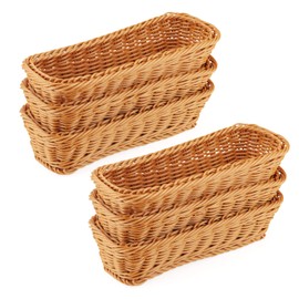 LEXININ 6 Pack 11 Inches Poly Wicker Bread Basket, Woven Wicker Bread Baskets, Long Narrow Rattan Food Basket for Kitchen, Restaurant