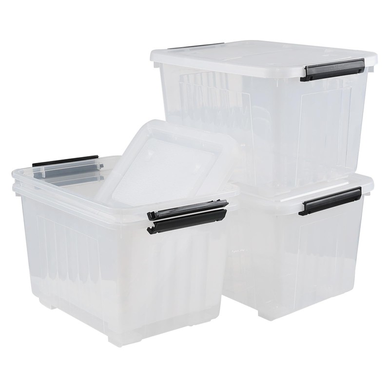Wekioger Set of 4 Plastic Storage Box with Wheels, 32