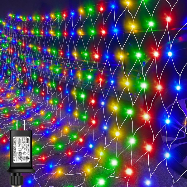 200 LED Christmas Decorative Lights, 9.8ft x 6.6ft Christmas Net Lights with 8 Modes, Connectable, Timer, Waterproof, Low Voltage Bush Mesh Lights for Christmas Decorations, Home, Wedding - Multicolor
