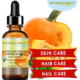 Botanical Beauty Australian ORGANIC PUMPKIN SEED OIL 100% Pure Natural Virgin Unrefined Cold Pressed Carrier Oil. 4 Fl.oz.- 120 ml. for Face, Skin, Hair, Lip, Nails