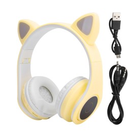 LED Noise Reduction Headset Cat Ear Shape Bluetooth 5.0 Headset with Microphone for Young PeopleYellow