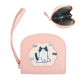 FloraMolly Girls Purse, Cute Cat Fish Purse Small Wallet with Zip Hand Strap Purse for Girls Teen Women – Pink