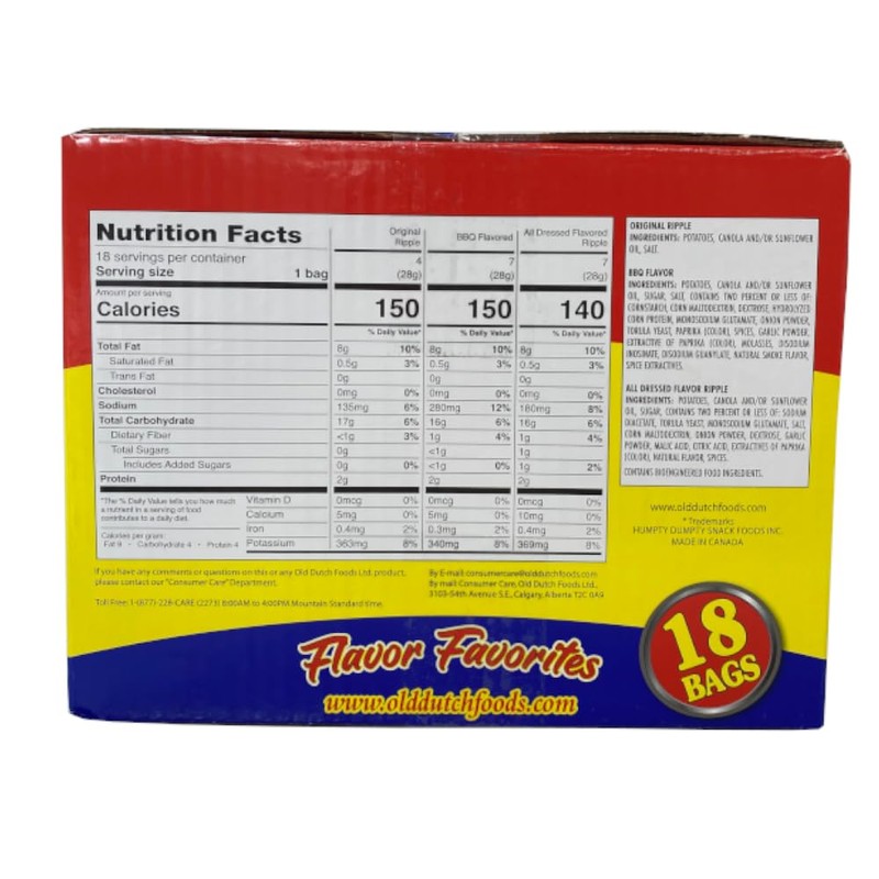 Humpty Dumpty Chips, Assorted, Variety Pack 18ct, BBQ, All Dressed,