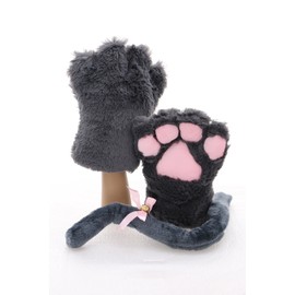 C-20-2 Grey Cat Paw Gloves Tail Collar Ears Headband Set 5-Piece Lolita Maid Cosplay