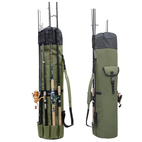 Fishing Rod Case Fishing Pole Bag Fishing Rod Carrier Case Holds 5 Poles Travel Case Tackle Bag Fishing Rod & Reel Organizer Bag Fishing Bag Large Capacity Fishing Gear and Equipment Gift for Men
