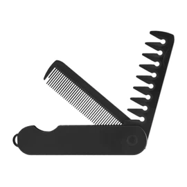 NestNook 2-in-1 Folding Comb - Portable Hair Clipper for Travel, Oil Comb, Back Comb, Wide-Tooth Texture - Black 1pc