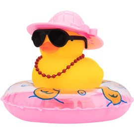 wonuu Rubber Duck Car Decorations Cute Car Accessories Dashboard Car Ornament with Cowboy Hat Swim Ring Colour Necklace and Sunglasses, G_Pink&red Necklace Bowknot Cap