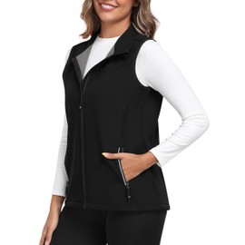 MoFiz Women's Lightweight Vest Softshell Sleeveless Jacket Windproof Stand Collar with Zipper Pockets Running Hiking Golf Black 2XL