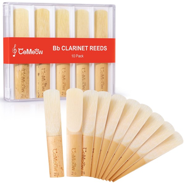 Clarinet Reeds 2.5, CeMeow Traditional Reeds for Clarinet Beginner 10Pack