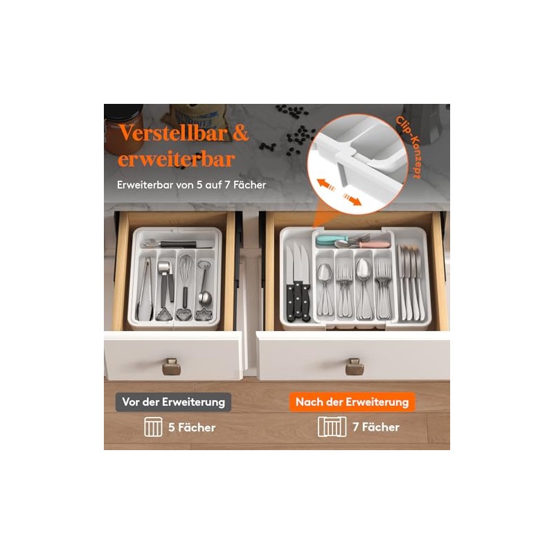 Lifewit Cutlery Tray for Drawers, Adjustable Plastic Organiser Kitchen Depth