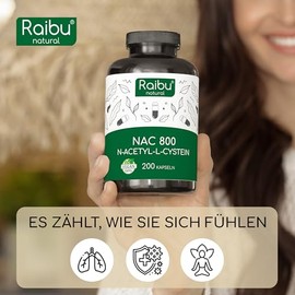 Raibu NAC 800 Capsules High Dose (200 Capsules x 800 mg) I NAC Acetyl L-Cysteine in Best Quality without Additives Produced in Germany