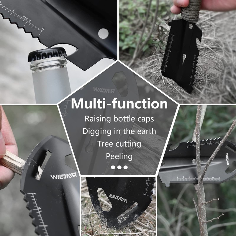 WILDAIR Camping Shovel Multifunctional 7 in 1 Survival Multitool Small