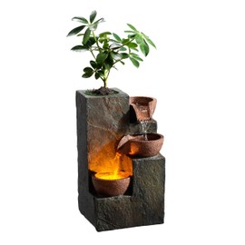 MSEONWXI Indoor Fountain Waterfall Tabletop Elegant 3-Tier Rock Garden Home Relaxation Serene Table Decor with Waterfall Sounds and DIY Planting Pot for Plant/Herb/Flower (23061)