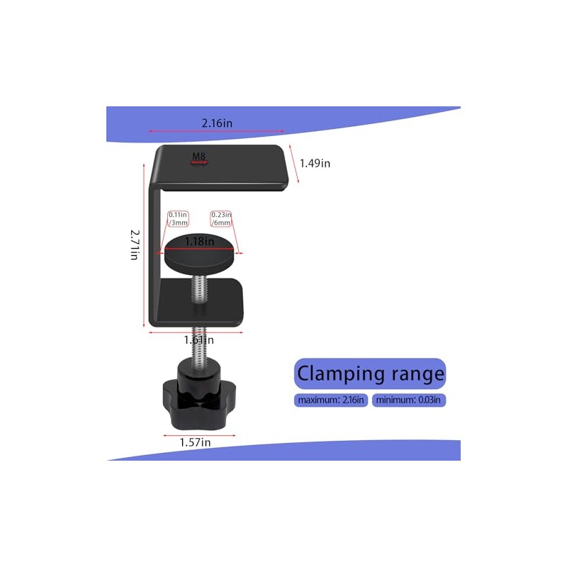 Jhanw 2-Pack Heavy Duty Adjustable C-Clamp with M8(0.31") Screw Hole