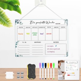 Tranrantic Weekly Planner Wipe Clean Acrylic Reusable Transparent Household Plan Clear Family Planner Wipe Clean with Board Eraser Meal Planner Week Wipe Clean with Rope and Hook