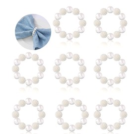 Napkin Rings, 8 Pieces Silver Napkin Buckle Vintage Pearl Napkin Ring Buckle Holder for Wedding Party Christmas Birthday