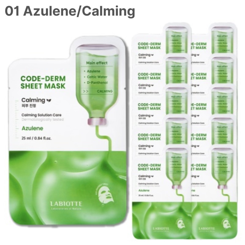 LABIOTTE Code-derm Sheet Mask 25ml*10ea [Calming/Brightening/Moisture/Revital/Nourishing], Type:05 Collagen/Nourishing