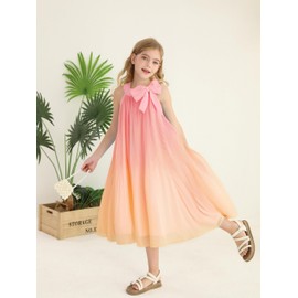 Little Girl Dresses Toddler Girl Summer Clothes Ruched Pink Orange Ombre Halter Princess Dress Kids Casual Tulle Sundress Cute Girl Outfit Size 6 7