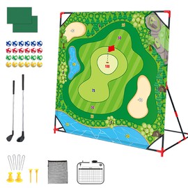 Joysweetoy Golf Chipping Game with Stand - 54"x 54" Golf Target Backyard Game Set Includes 24 Sticky Balls, 2 Clubs, 2 Hitting Mats, Portable Golf Game for Chipping Practice for Dads Golfers